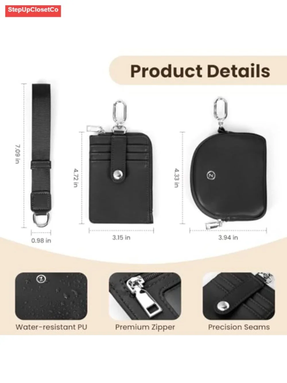 RFID Blocking Wristlet Wallet PU Leather 2-in-1 Card Holder with Adjustable